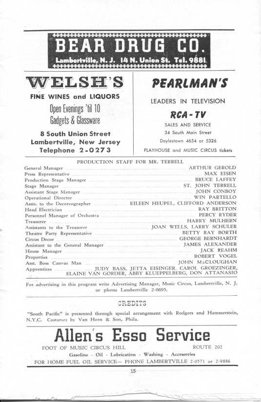 'South Pacific' 1955 playbill, page 15