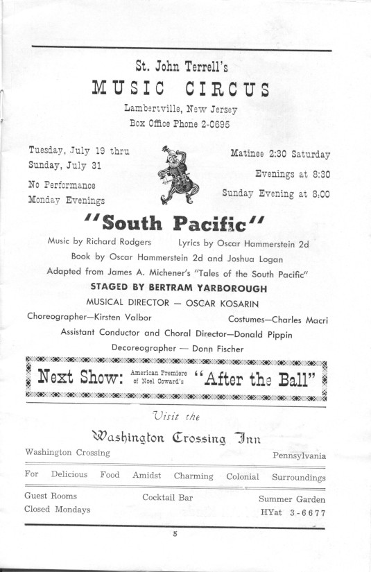 'South Pacific' 1955 playbill, page 5