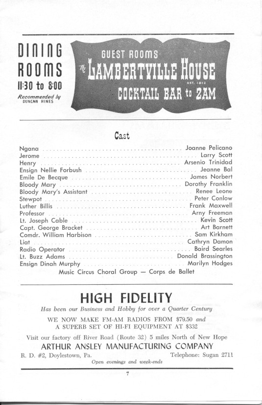 'South Pacific' 1955 playbill, page 7