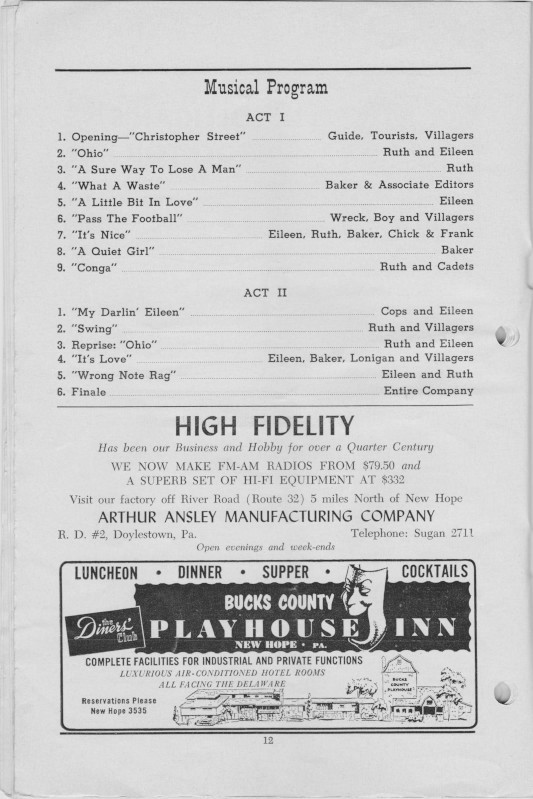 'Wonderful Town' 1955 playbill, page12 