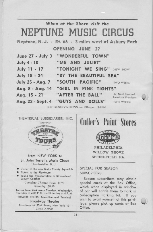 'Wonderful Town' 1955 playbill, page 14