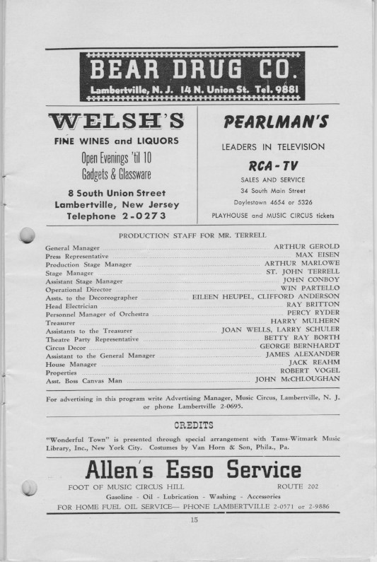 'Wonderful Town' 1955 playbill, page 15