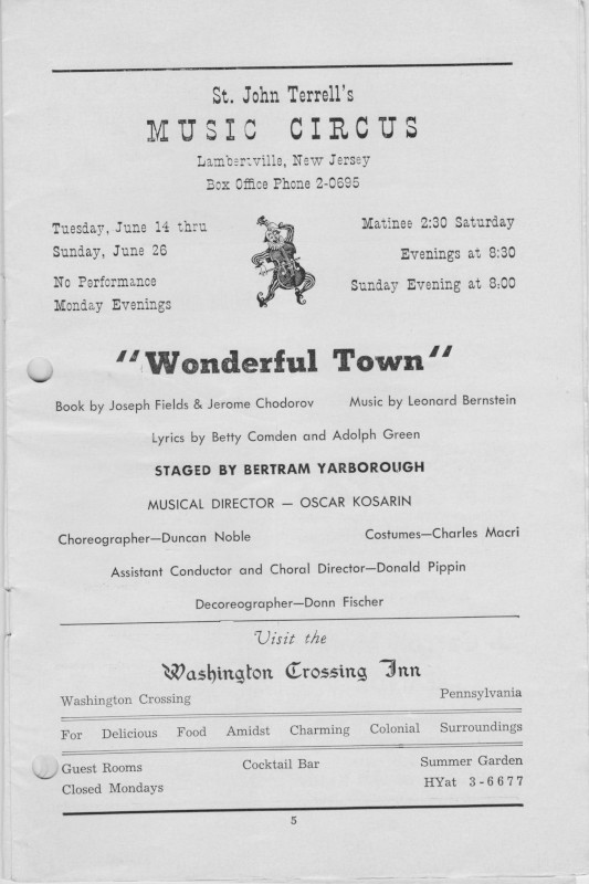 'Wonderful Town' 1955 playbill, page 5