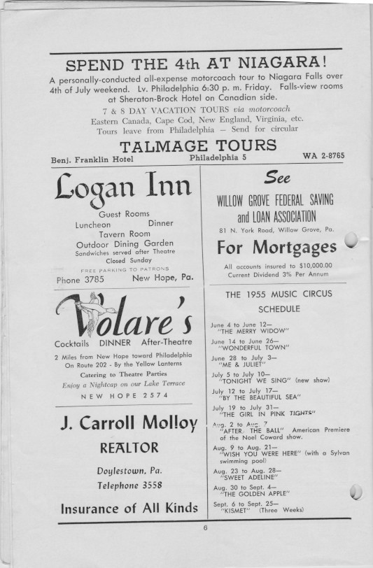 'Wonderful Town' 1955 playbill, page 6