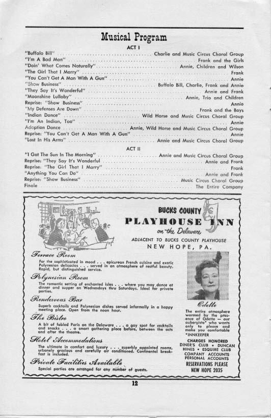 'Annie Get Your Gun' 1956 playbill, page12 