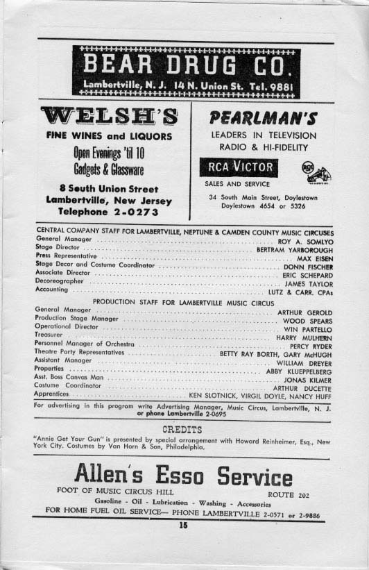 'Annie Get Your Gun' 1956 playbill, page 15