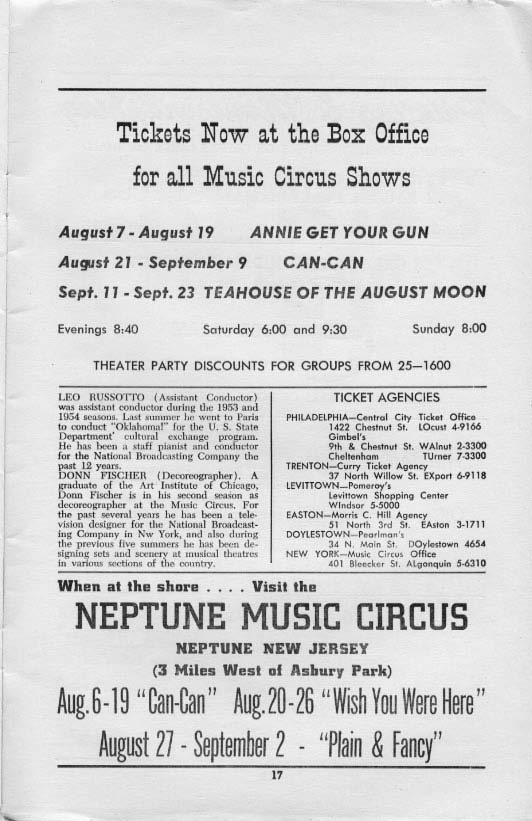 'Annie Get Your Gun' 1956 playbill, backcover