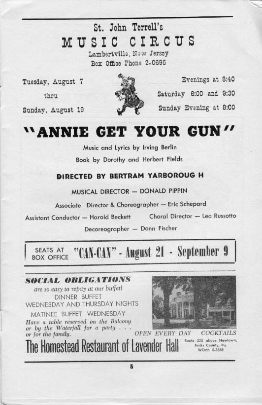 'Annie Get Your Gun' 1956 playbill, page 5