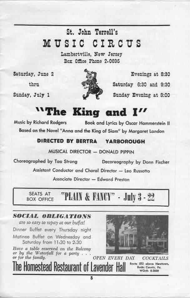 'The King and I' 1956 playbill, page 4