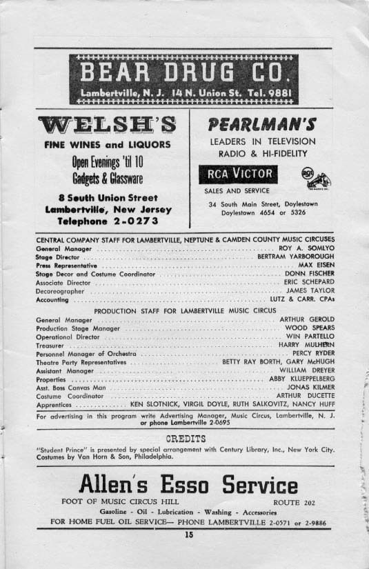 'The Student Prince' 1956 playbill, page 15