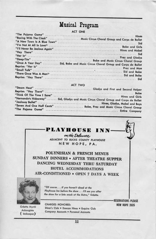 'The Pajama Game' 1957 playbill, page12 