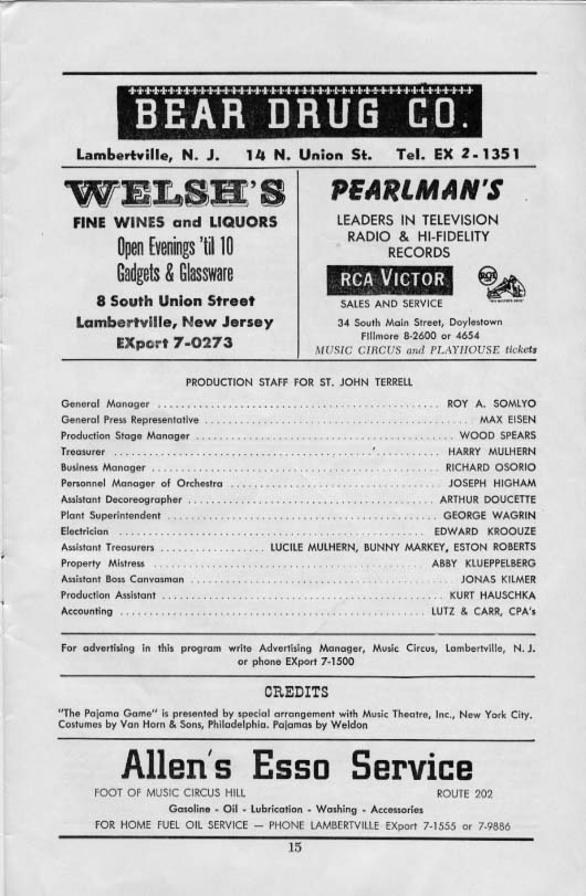 'The Pajama Game' 1957 playbill, page 15