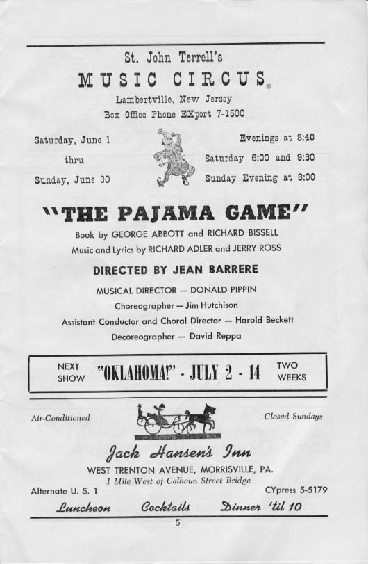 'The Pajama Game' 1957 playbill, page 5