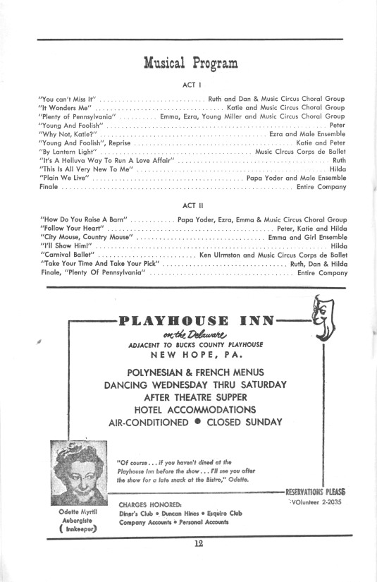'Plain and Fancy' 1957 playbill, page12 