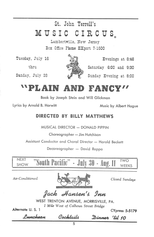 'Plain and Fancy' 1957 playbill, page 5