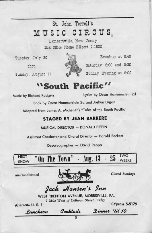 'South Pacific' 1957 playbill, page 5