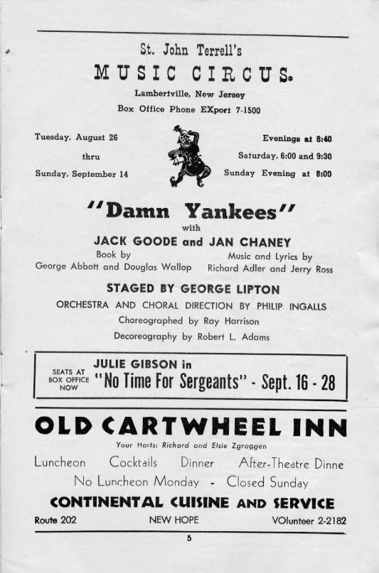 'Damn Yankees' 1958 playbill, page 5