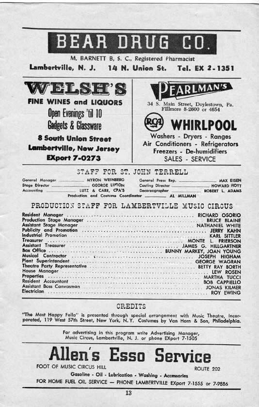 'The Most Happy Fella' 1958 playbill, page 13