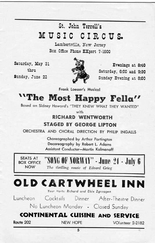 'The Most Happy Fella' 1958 playbill, page 5