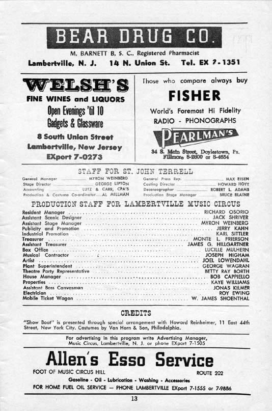 'Show Boat' 1958 playbill, page 13