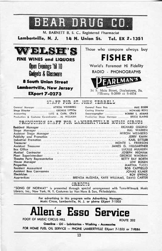 'Song of Norway' 1958 playbill, page 13