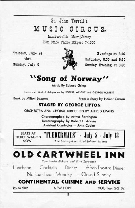 'Song of Norway' 1958 playbill, page 5