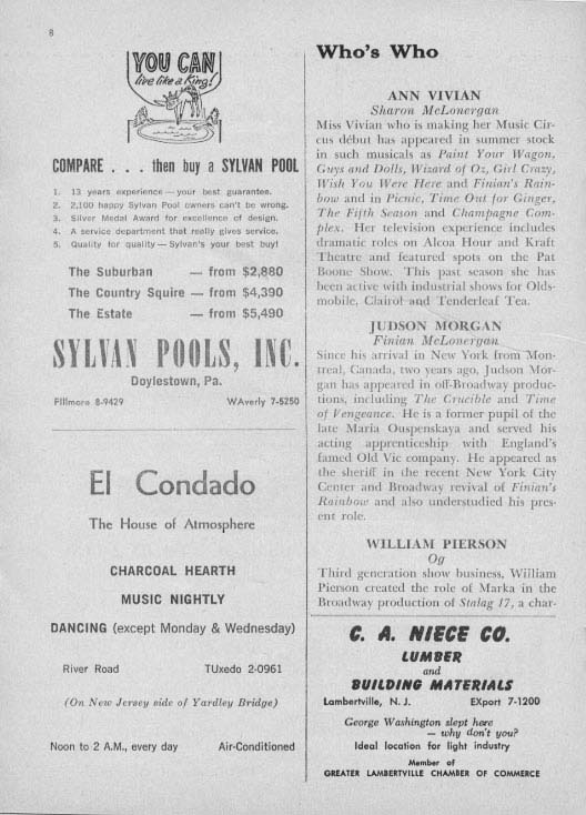 'Finian's Rainbow' 1960 playbill, page 10