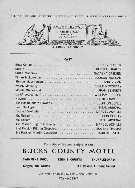 'Finian's Rainbow' 1960 playbill, page 8