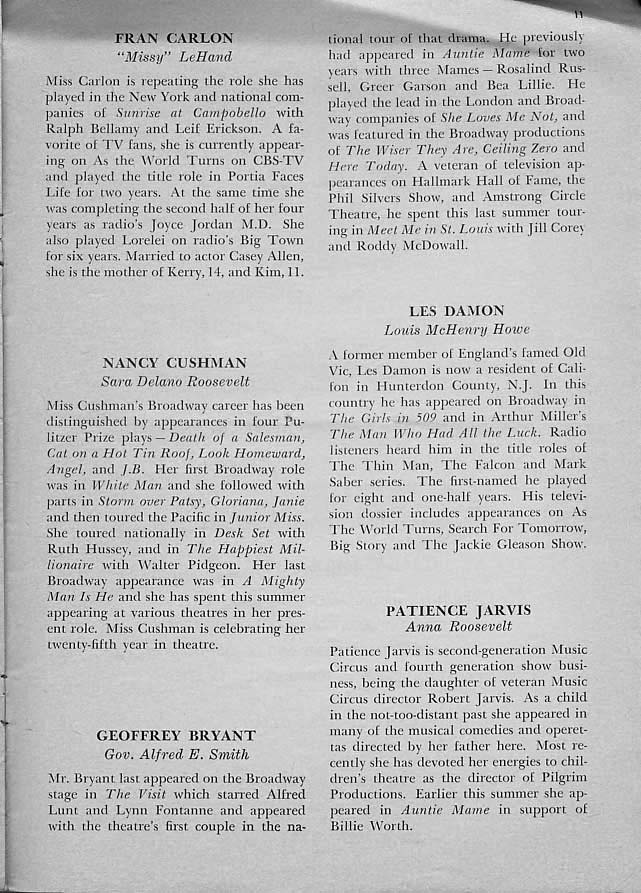 Sunrise at Campobello' 1960 playbill, page 9