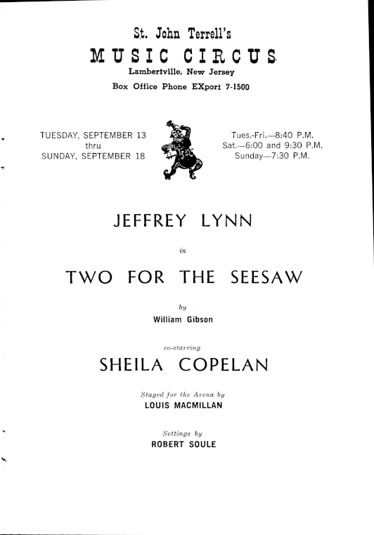 'Two for the Seesaw' 1960 playbill, page 4