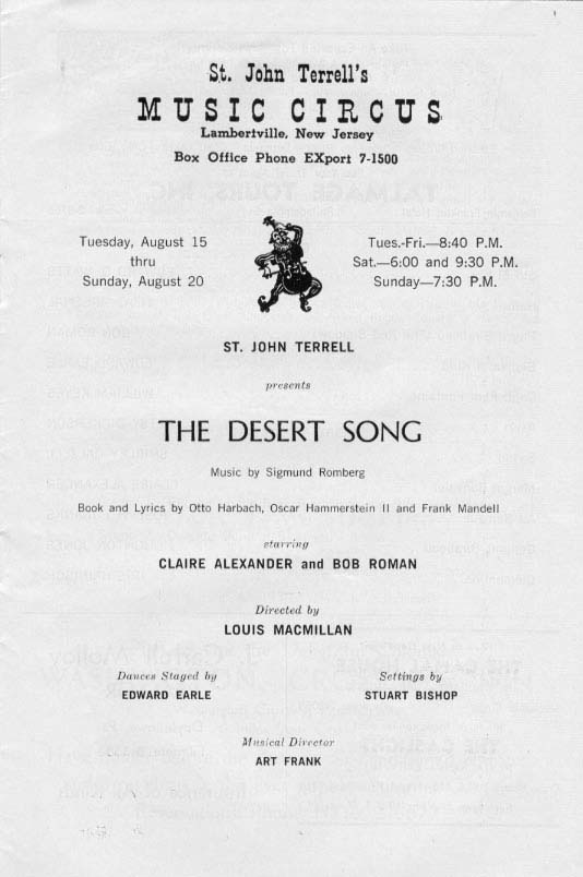 'The Desert Song' 1961 playbill, page 3