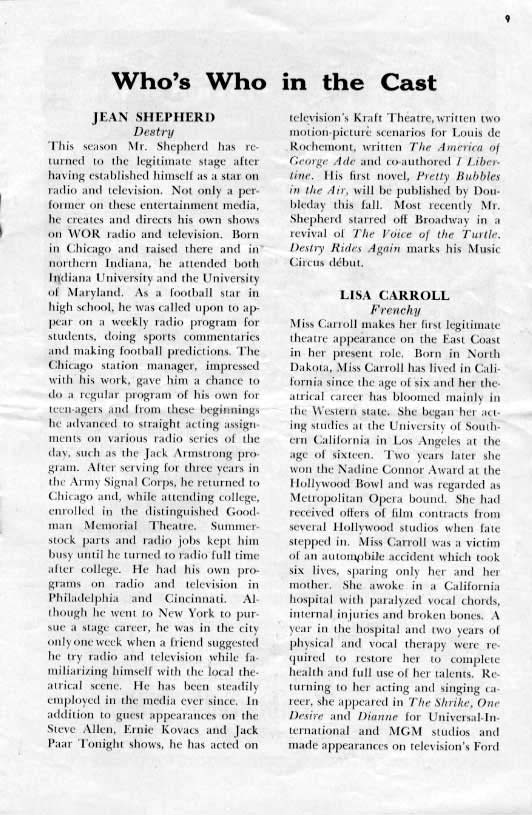 'Destry Rides Again' 1961 playbill, page 9