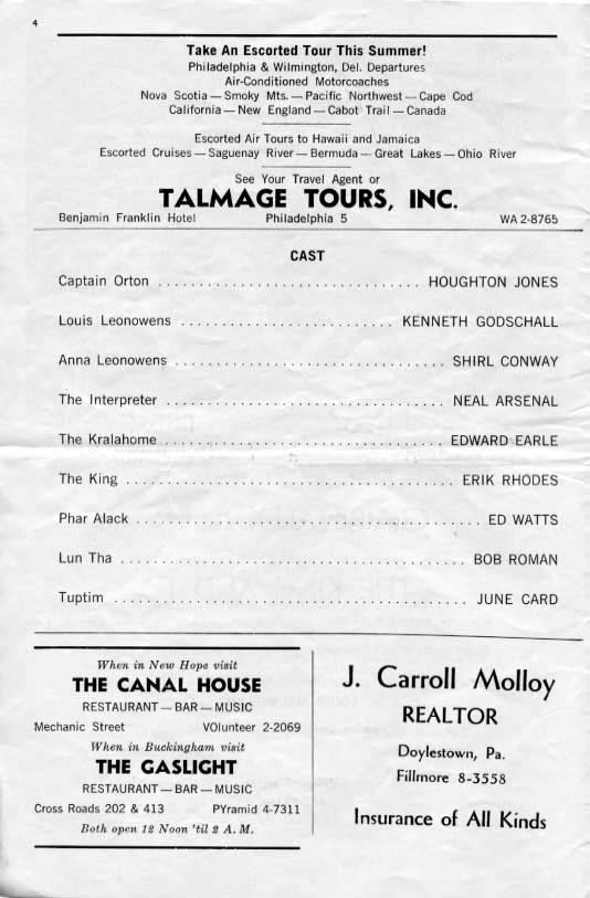 'The King and I' 1961 playbill, page 4