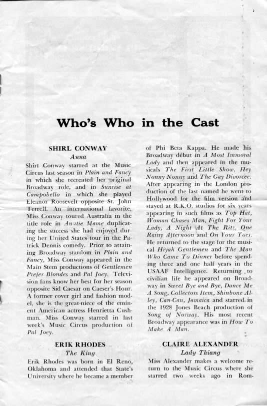 'The King and I' 1961 playbill, page 9