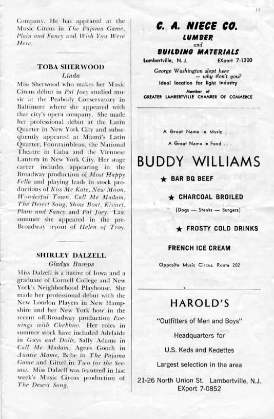 'Pal Joey' 1961 playbill, page 11