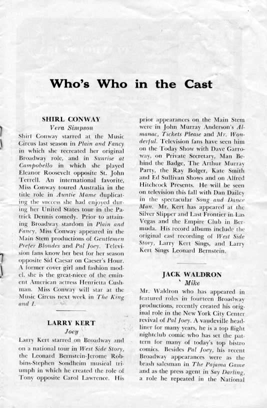 'Pal Joey' 1961 playbill, page 9