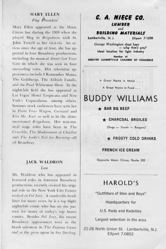 'Wish You Were Here' 1961 playbill, page 11