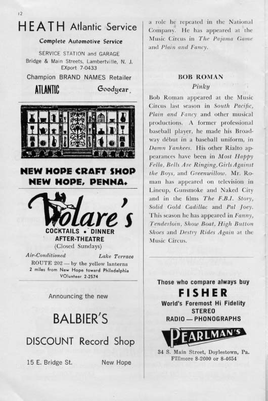 'Wish You Were Here' 1961 playbill, page12 
