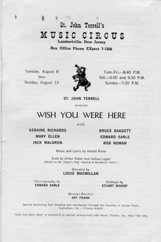 'Wish You Were Here' 1961 playbill, page 3