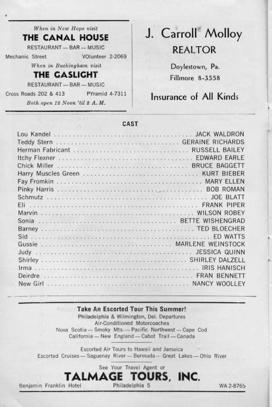 'Wish You Were Here' 1961 playbill, page 4