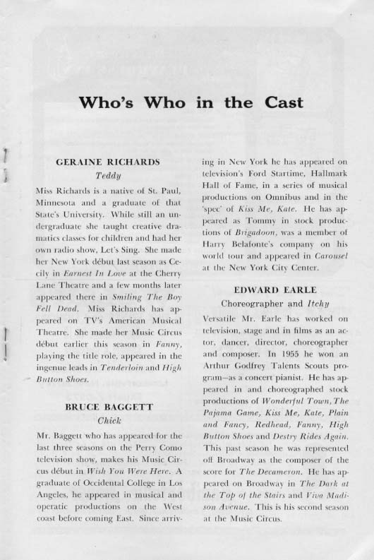 'Wish You Were Here' 1961 playbill, page 9
