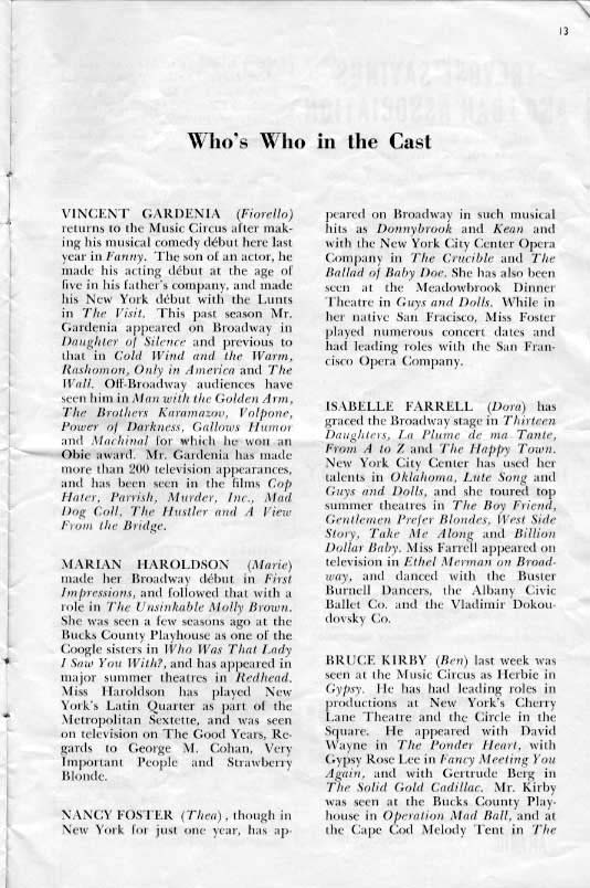 'Fiorello!' 1962 playbill, page 13