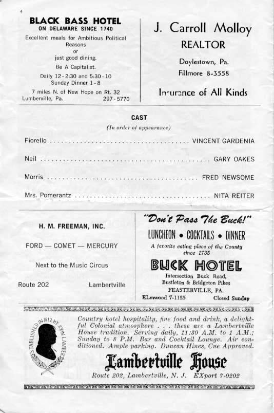 'Fiorello!' 1962 playbill, page 4