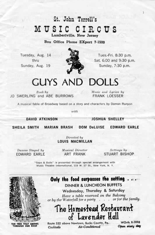 'Guys and Dolls' 1962 playbill, page 3