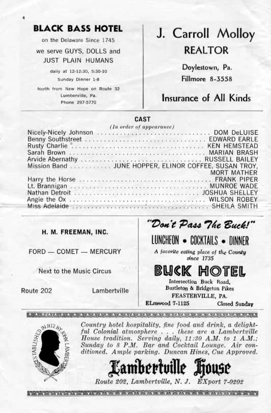 'Guys and Dolls' 1962 playbill, page 4