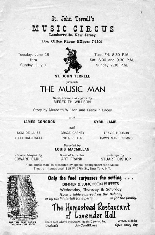'The Music Man' 1962 playbill, page 3