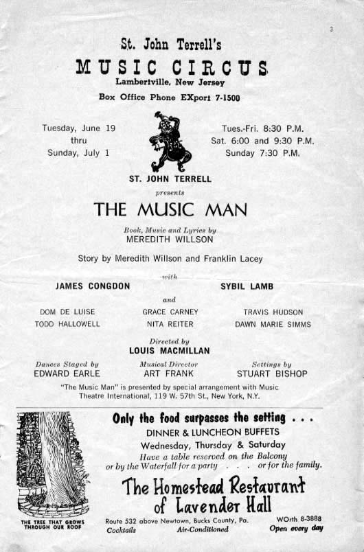 'The Music Man' 1962 playbill, page 3