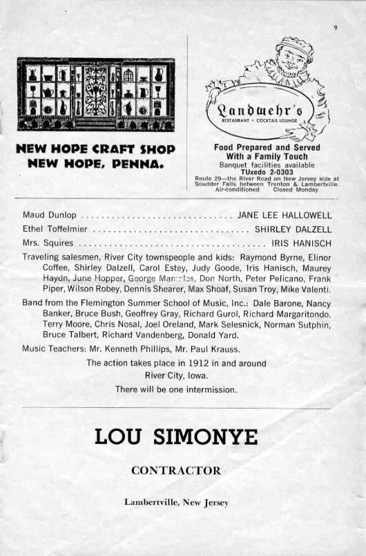 'The Music Man' 1962 playbill, page 9
