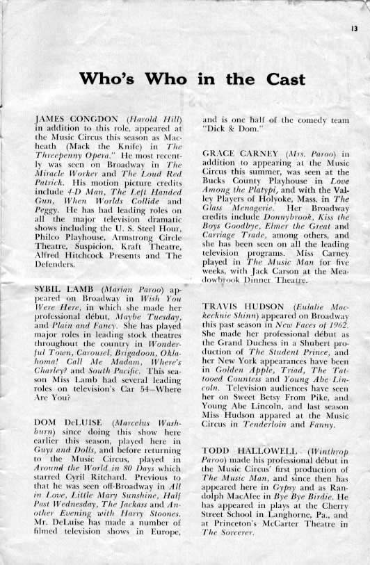 'The Music Man' 1962 playbill, page 13