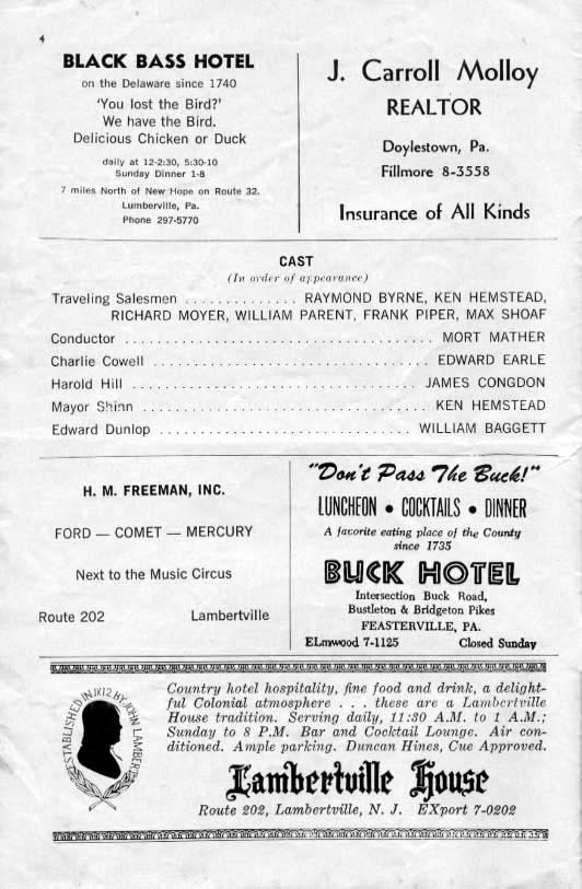 'The Music Man' 1962 playbill, page 4